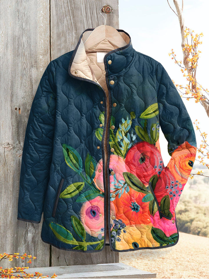 Women's Navy Floral Bloom Quilted Jacket