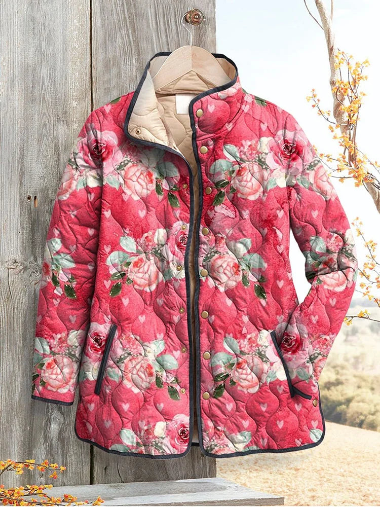 Women's Romantic Rose Pattern Quilted Jacket