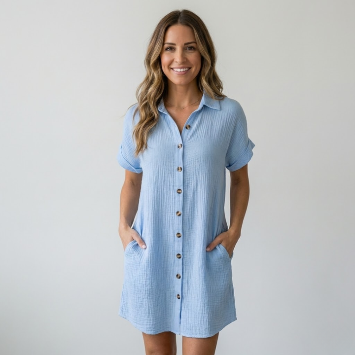 Dana - Women's Retro Shirt Dress Made of Cotton and Linen