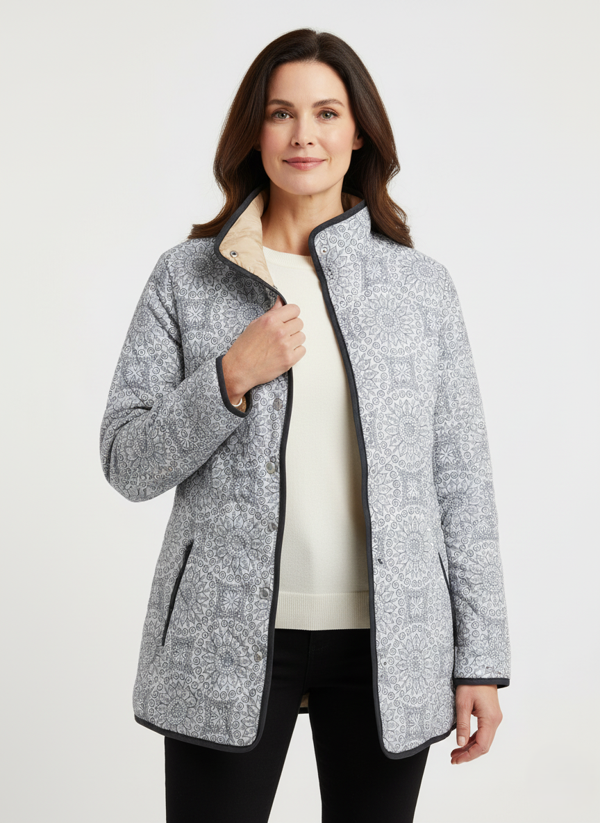 Women's Vintage Geometric Print Quilted Jacket