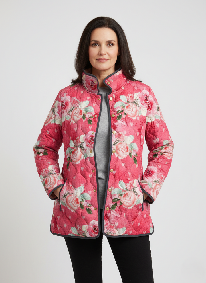 Women's Romantic Rose Pattern Quilted Jacket