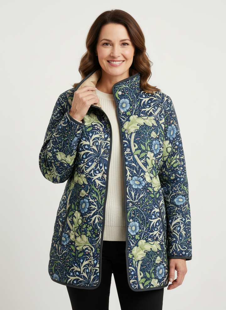 Women's Vintage Botanical Print Quilted Jacket