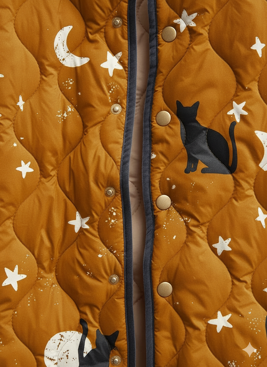 Women's Night Sky Cat Print Quilted Jacket