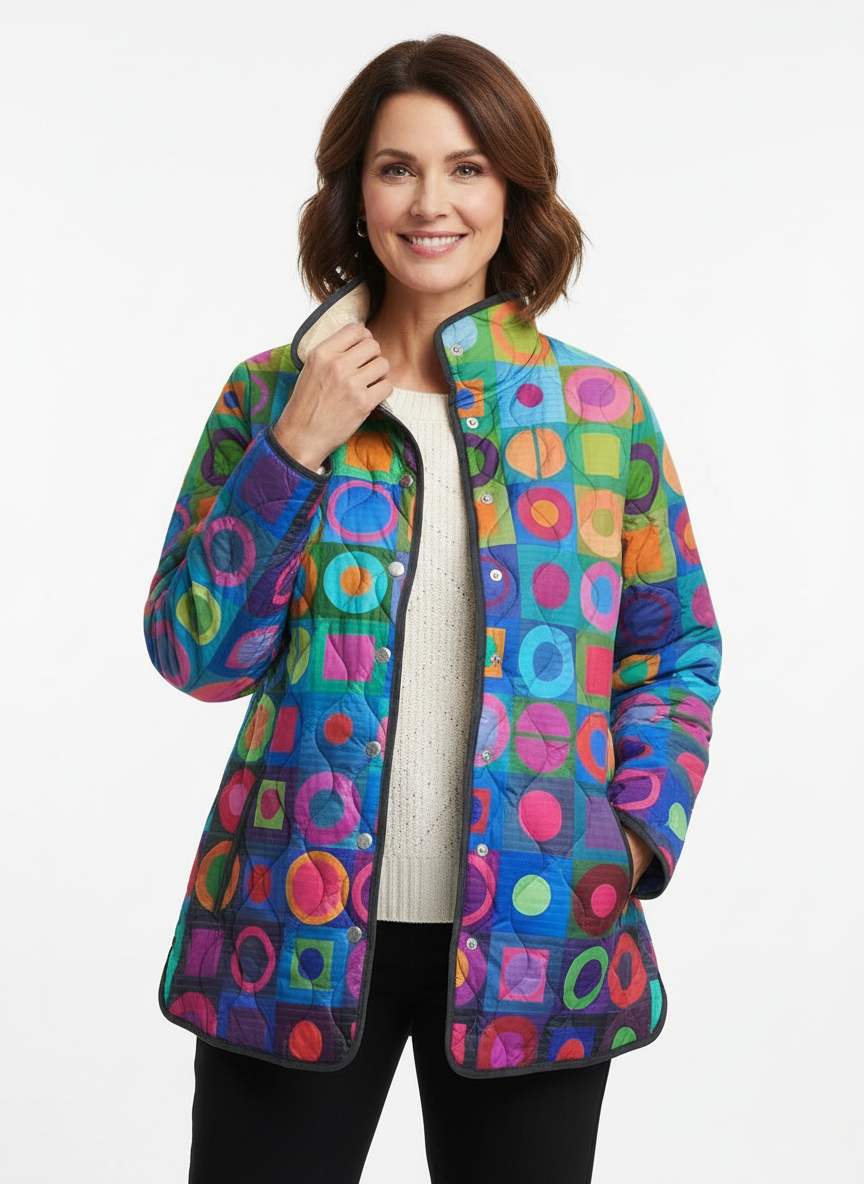 Women's Retro Geometric Color Block Quilted Jacket