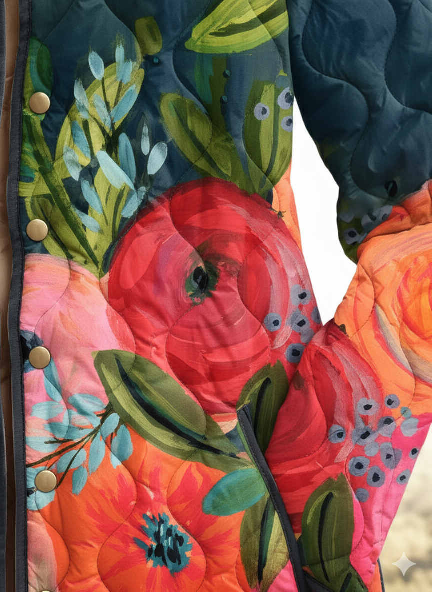 Women's Navy Floral Bloom Quilted Jacket