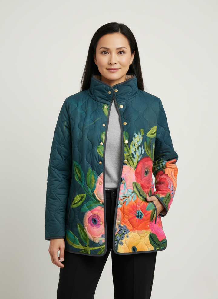Women's Navy Floral Bloom Quilted Jacket